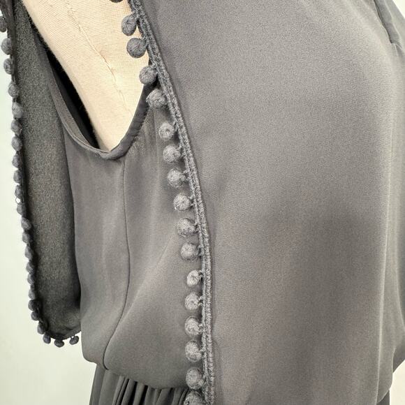 Gat Rimon Swing Dress Gray Neutral Mini PomPom Party Date Night Boho Size 4 - Picture 6 of 10